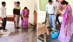 विधायक ने झाड़ू लगाकर पूरा भवन साफ किया, फर्श पर पोंछा भी लगाया, फिर ली मीटिंग - image