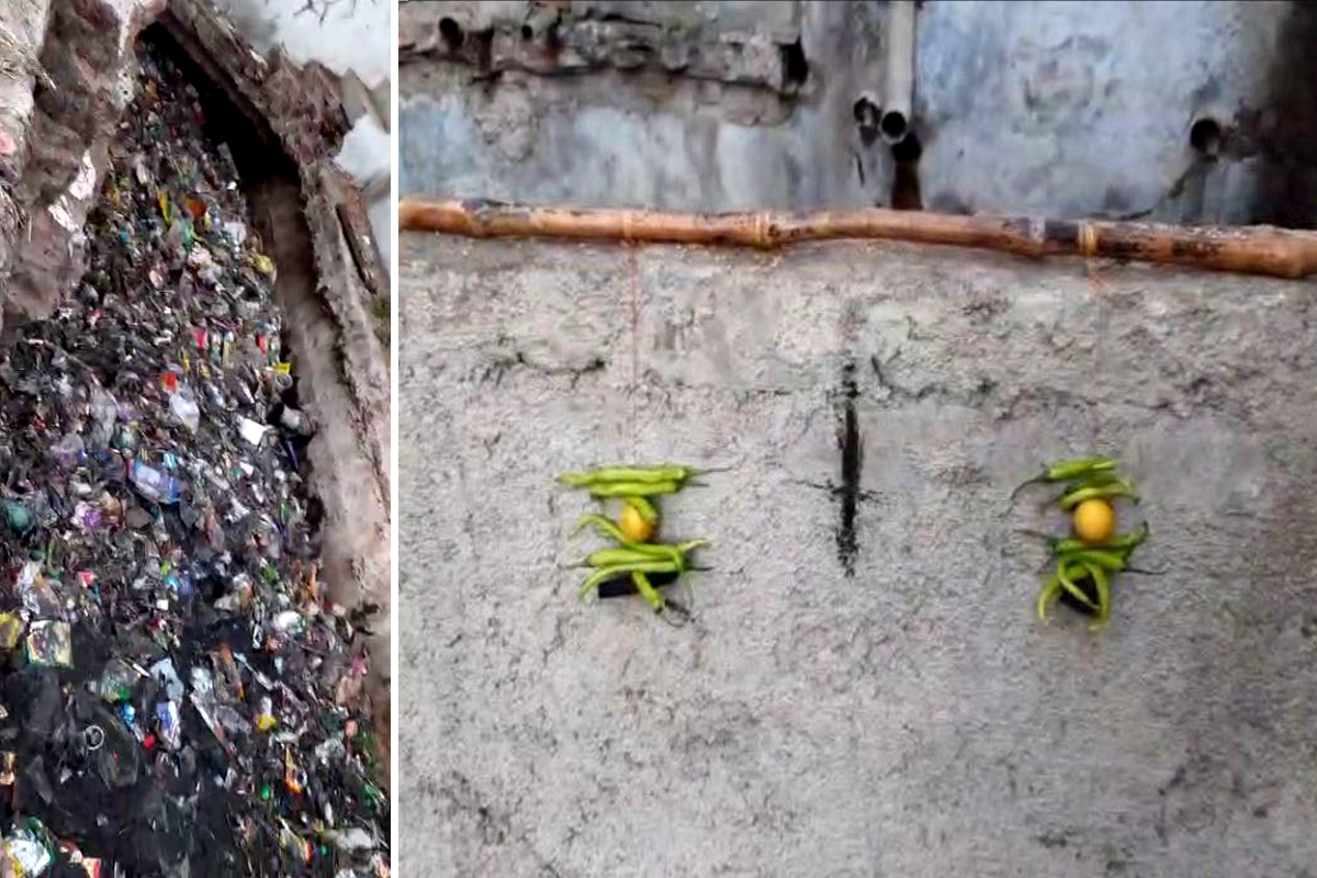 यहां नालों में टंगी है नींबू मिर्ची, ‘गंदगी’ को किसी की नजर न लगे