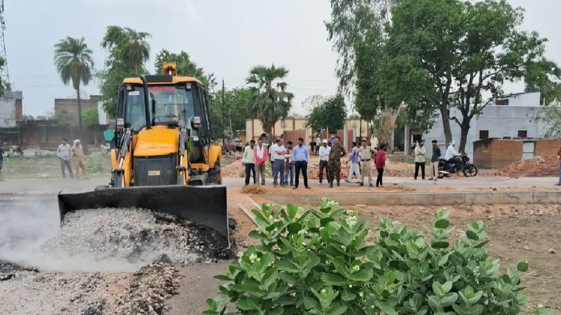 Bulldozer action on colony built on the land of Bihari Ju temple in tikagarh by officials