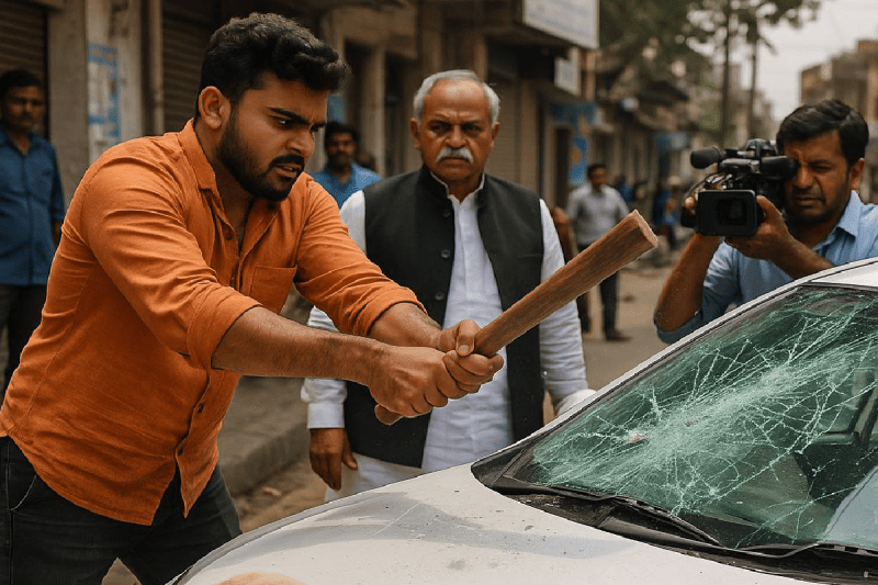 son of BJP MLA Uma Devi Khatik vandalized the car of Congress leader Manu Mishra over death of his foreign breed dog in damoh mp news