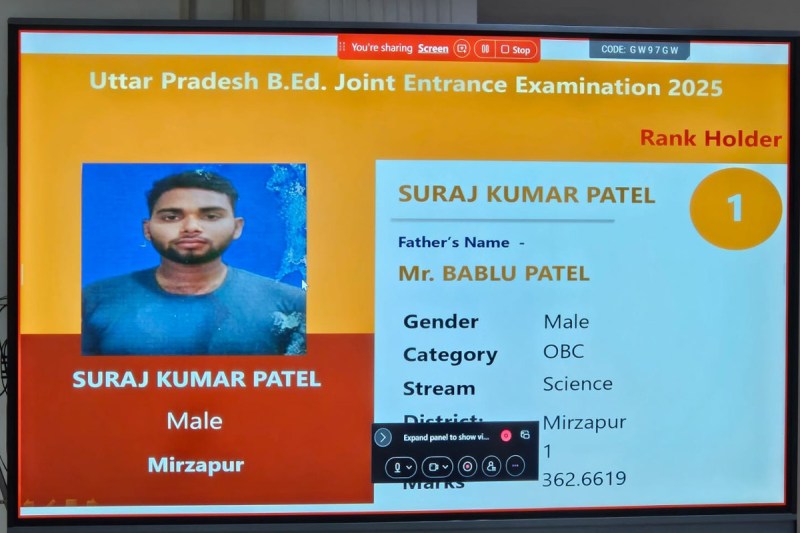 बुंदेलखंड विश्वविद्यालय बीएड प्रवेश परीक्षा का रिजल्ट घोषित, सूरज कुमार पटेल टॉपर ------ फोटो सोर्स : X