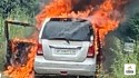 Bijnor: Moving car bursts into flames, driver jumps out to save life, WagonR
gutted