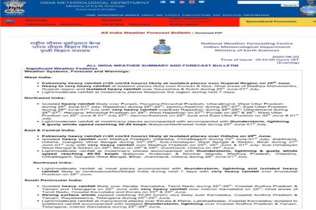 Heavy rain warning issued by the Meteorological Department. Photo: IMD
