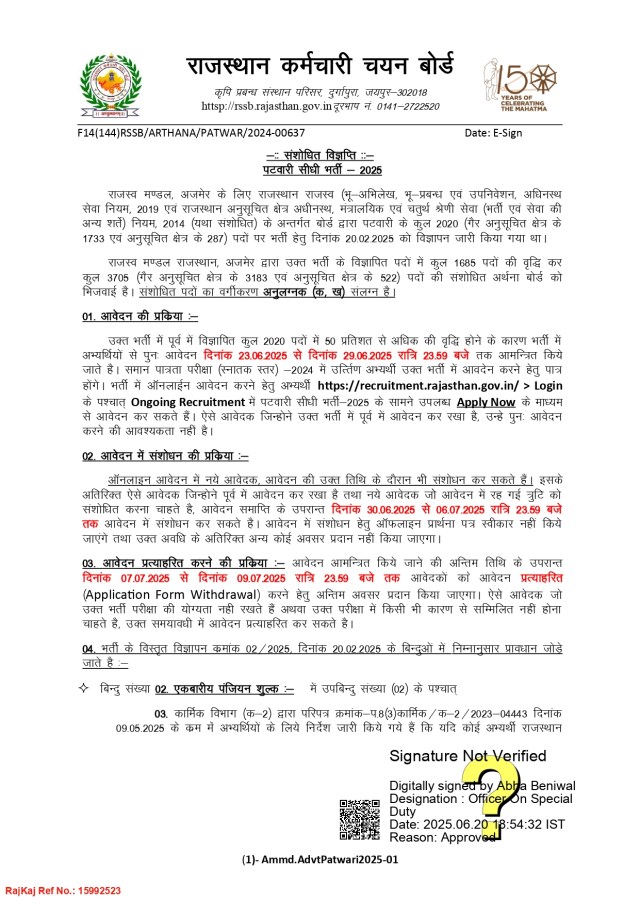 Rajasthan Patwari Recruitment 2025