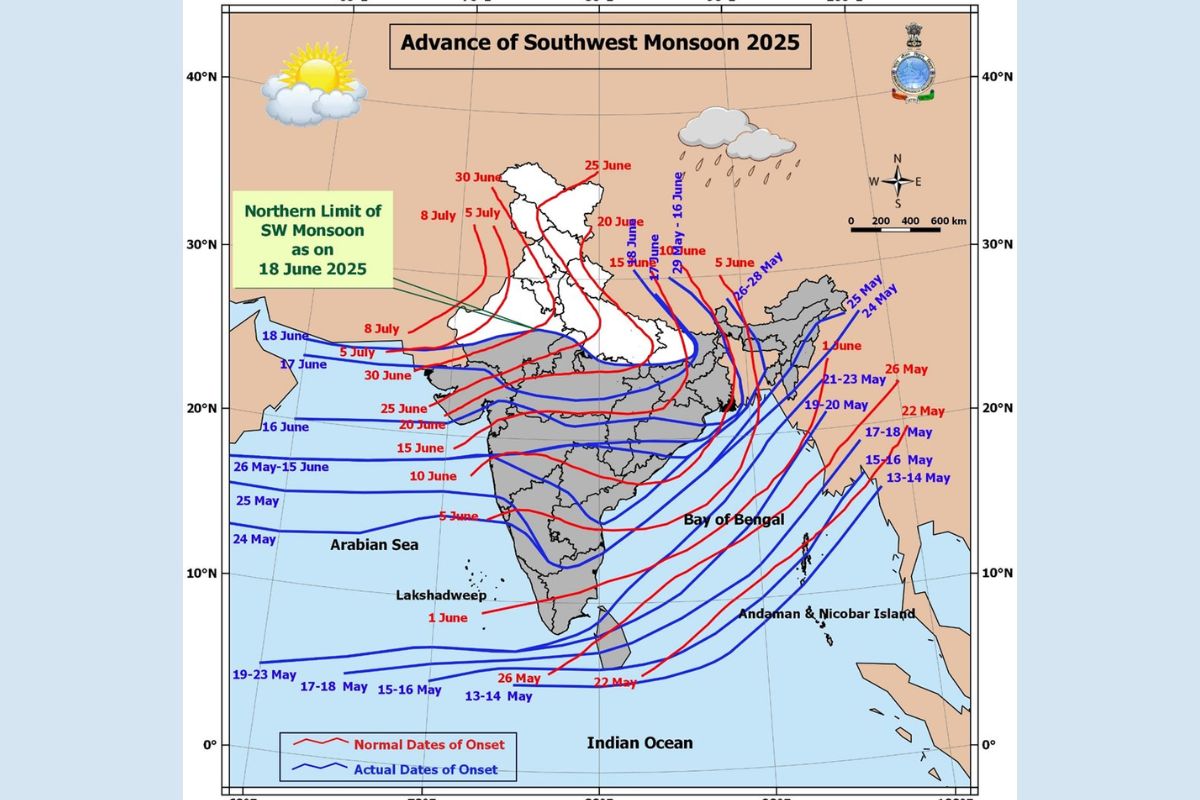 मौसम विज्ञान केन्द्र ने जारी किया राजस्थान में मानसून की एंट्री का मानचित्र। फोटो मौसम विभाग।