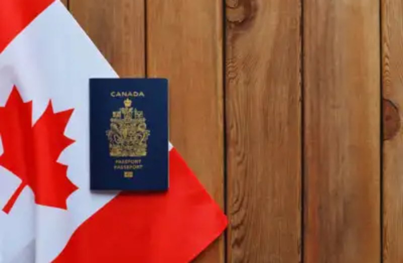 Canadian flag and passport