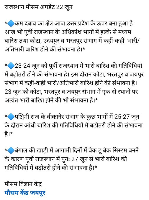 Rajasthan monsoon update