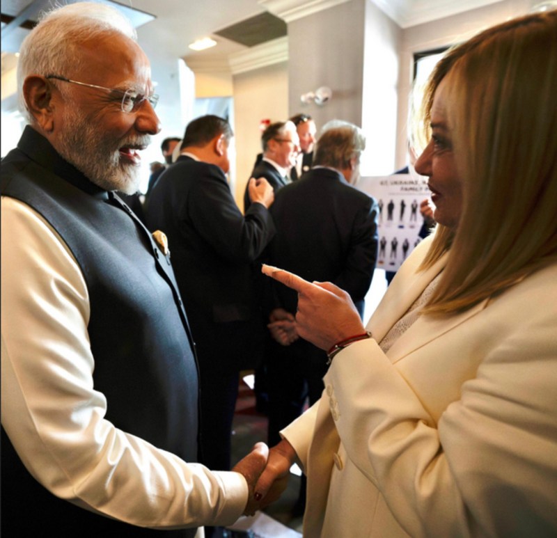 Indian Prime Minister Narendra Modi with Italian PM Giorgia Meloni at G7 Summit 2025
