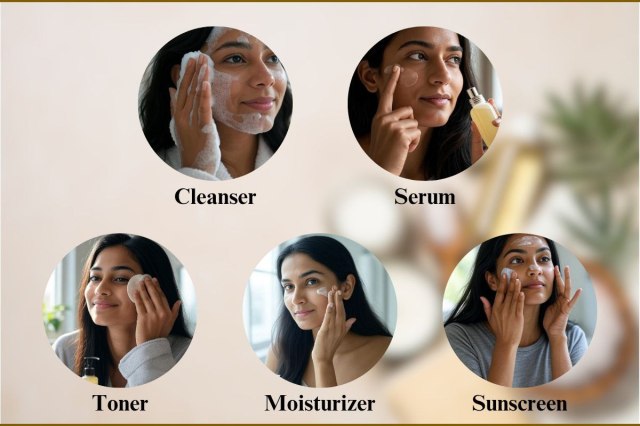 Morning skin care steps.