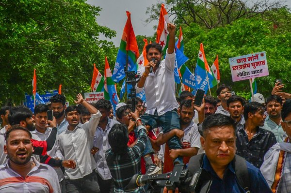 Rally by students at Rajasthan University 