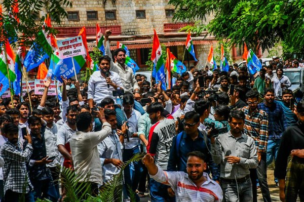 Rally by students at Rajasthan University 