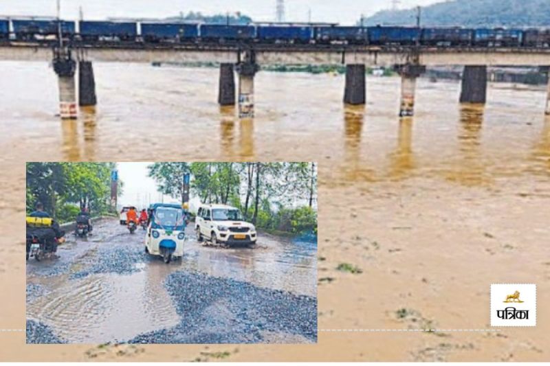 कोरबा में रुक-रुककर हो रही बारिश, नदी नाले उफान पर... दर्री बरॉज के दो गेट खोले गए(photo-patrika)