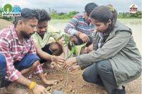 पौधे लगाते महासभा के सदस्य। (फोटो सोर्स- पत्रिका)