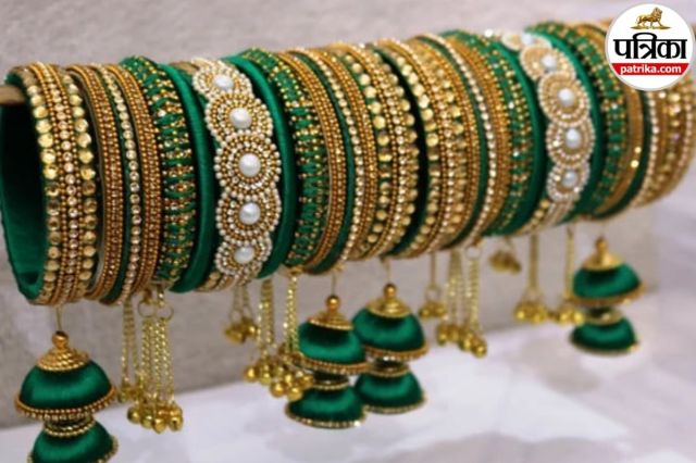 Latest green chudi designs for Sawan