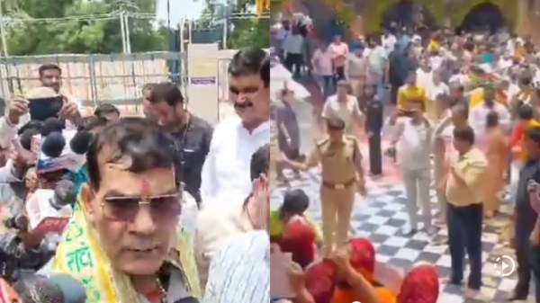 ऊर्जा मंत्री एके शर्मा और विरोध करती महिलाएं (फोटो सोर्स- 'X' वीडियो ग्रैब)