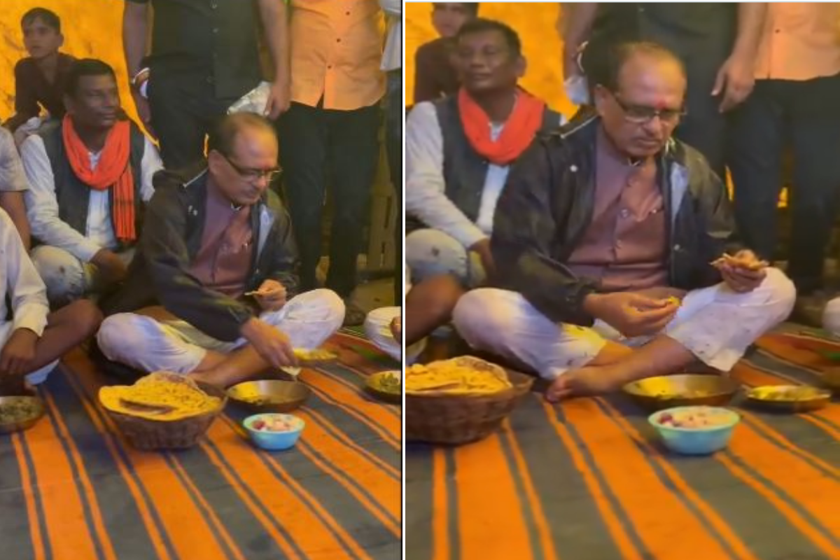 जमीन पर बैठकर शिवराज सिंह चौहान ने खाई रजान की भाजी, रोटी और प्याज