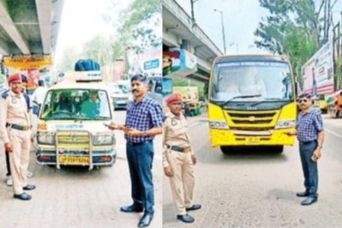 स्कूली बसों पर परिवहन विभाग की सख्ती : टैक्स बकाया, बीमा न होने पर दो बसों का
चालान
