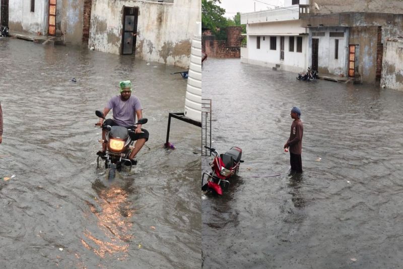 पाली शहर में आज सुबह से हो रही तेज बारिश के चलते हो गई स्कूलों की छुट्टियां। फोटो-पत्रिका।