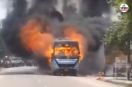 bus caught fire in jaunpur