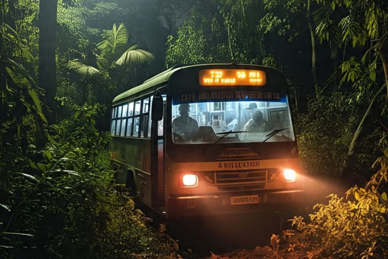 bus in forest