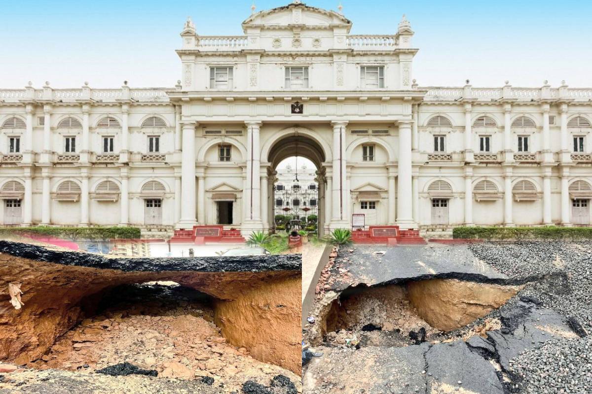 सिंधिया के महल के पास रोड धंसी, मचा हड़कंप