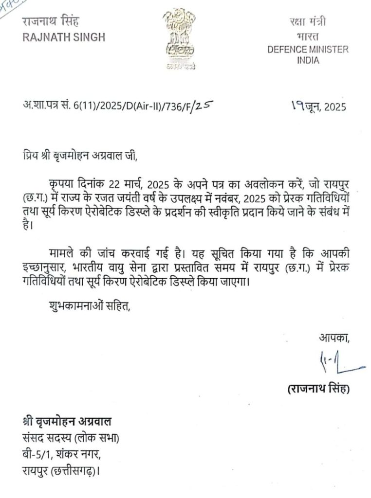 Chhattisgarh Foundation Day 2025: छत्तीसगढ़ स्थापना दिवस पर होगा भारतीय वायुसेना का प्रदर्शन,सांसद की पहल पर मिली स्वीकृति