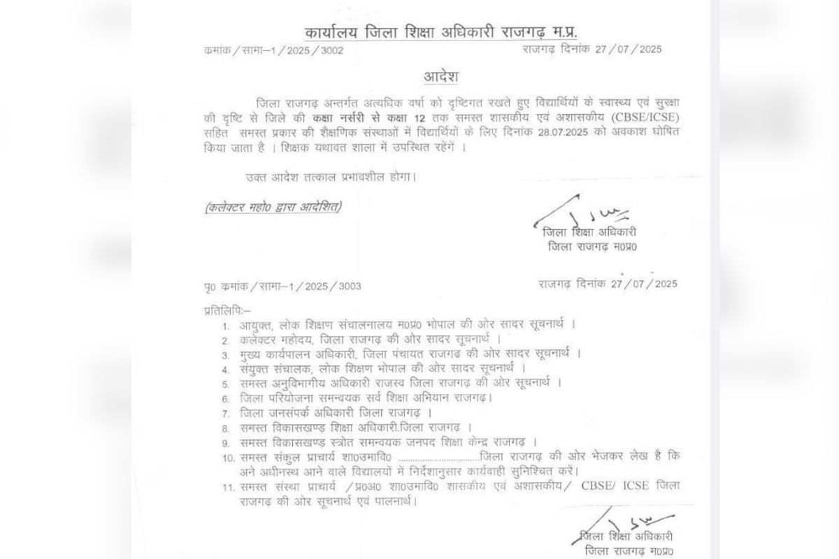 भारी बारिश के चलते सोमवार को सभी स्कूल रहेंगे बंद, आदेश जारी