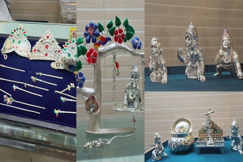 बाजार में चमके हल्के चांदी के आभूषण, बाल गोपाल की सजावट में नई रौनक फोटो सोर्स : Patrika