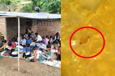 school children study under tarpaulin worms in midday meal alirajpur mp news