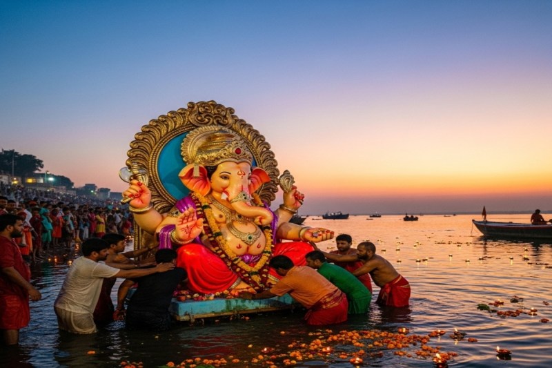 अरपा में मूर्तियां विसर्जित (फोटो सोर्स -Ai)