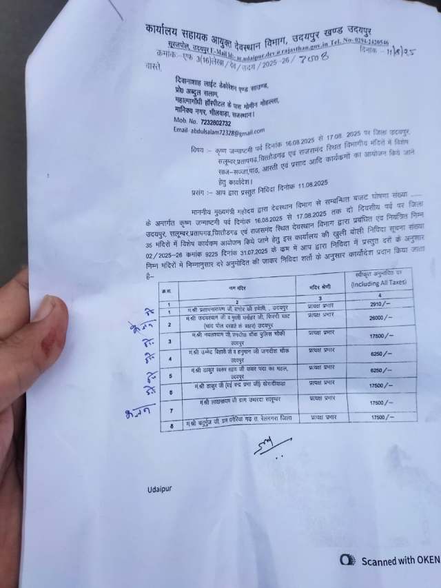 देवस्थान विभाग का आदेश