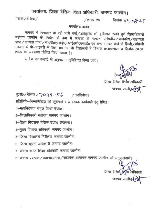 जालौन के जिला बेसिक शिक्षा अधिकारी चंद्र प्रकाश ने अपने आदेश में बताया है 