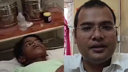 अस्पताल में उपचार कराता करन और डॉक्टर हरि माधव शरण (फोटो सोर्स- 'X' वीडियो ग्रैब)