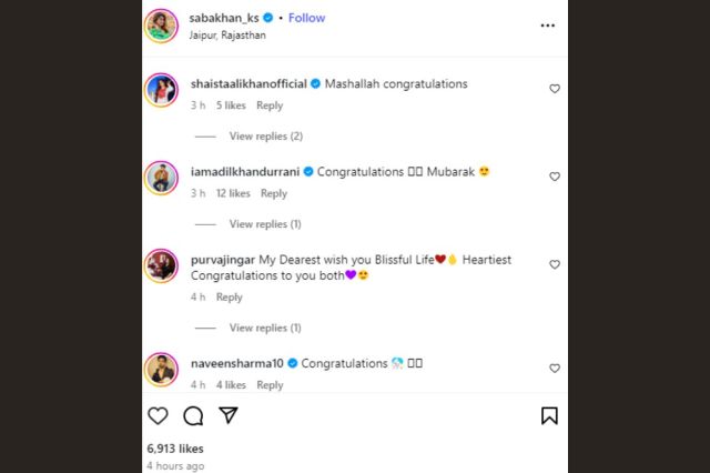 Saba Khan Shared Her Wedding Photo on Instagram