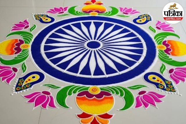 Tricolor Rangoli Designs, Indian Flag Rangoli Ideas, Rangoli Designs, स्वतंत्रता दिवस ,