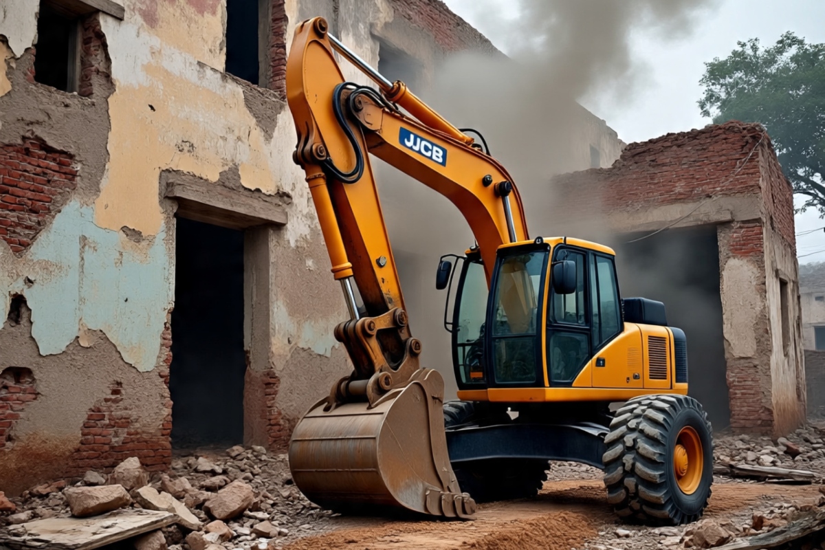 Bulldozers demolished houses and shops