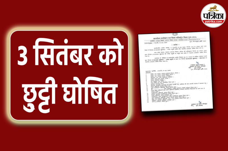 Local holiday on 3rd September in Guna, MP