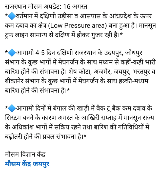 Rajasthan monsoon news