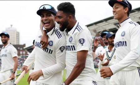 Indian players after win in 5th test against England