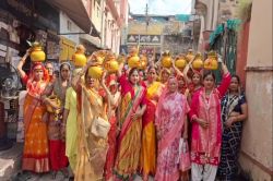VIDEO: तिजारा में सत्यनारायण भगवान की मूर्ति स्थापना समारोह, कलश यात्रा निकली - image