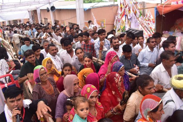 Crowd of Tejaji devotees gathered in Kharnal