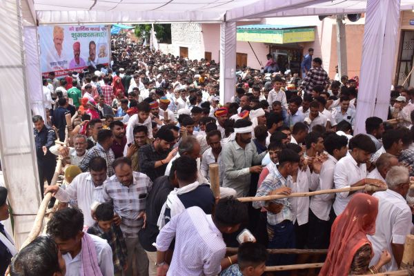 Crowd of Tejaji devotees gathered in Kharnal