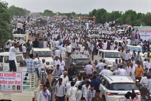 Crowd of Tejaji devotees gathered in Kharnal