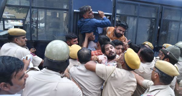 sat on dharna outside private hospital
