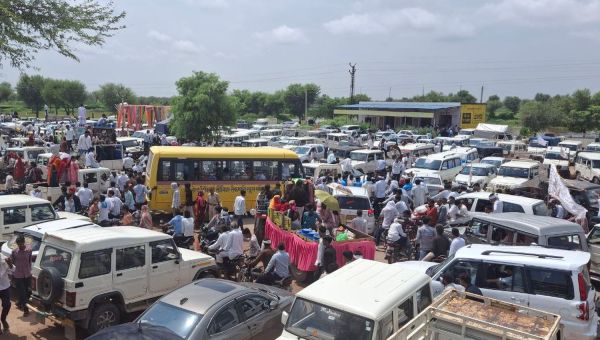 Crowd of Tejaji devotees gathered in Kharnal