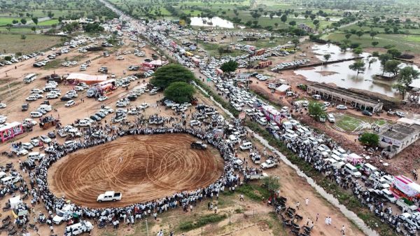 Crowd of Tejaji devotees gathered in Kharnal