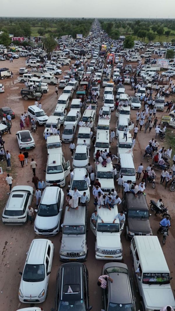 Crowd of Tejaji devotees gathered in Kharnal