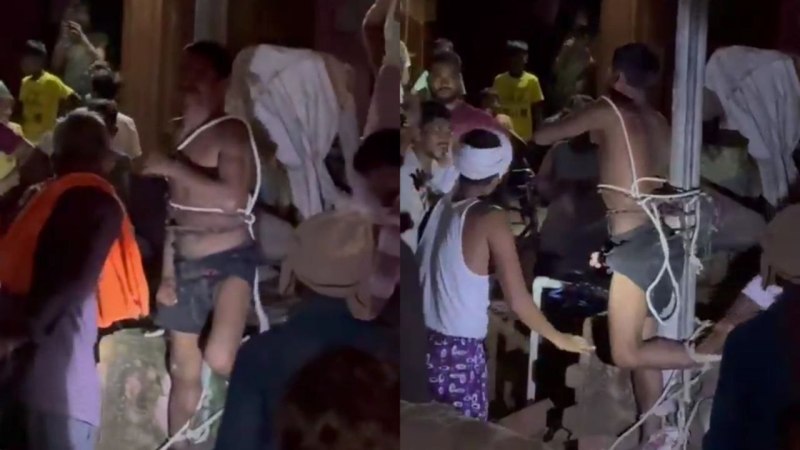 बिजली के खंभे में बांधकर युवक की पिटाई (फोटो सोर्स- 'X' कानपुर वीडियो ग्रैब)