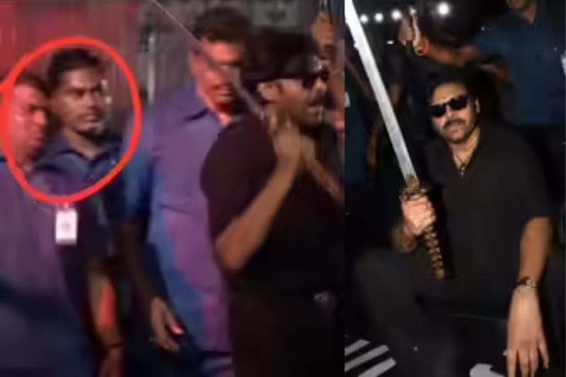 Pawan Kalyan stunt with sword in crowd