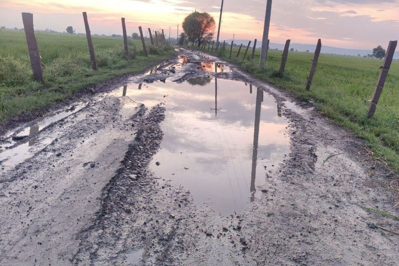 बरसात का पानी भरने से नजर नहीं आ रहे सड़क के गड्ढे